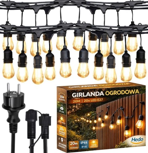 Girlanda Ogrodowa Świetlna 20M 20X Żarówka LED Sieciowa Wodoszczelna Hedo sp. z o.o.