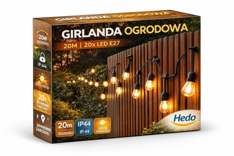 Girlanda Ogrodowa Świetlna 20M 20X Żarówka LED Sieciowa Wodoszczelna Hedo sp. z o.o.