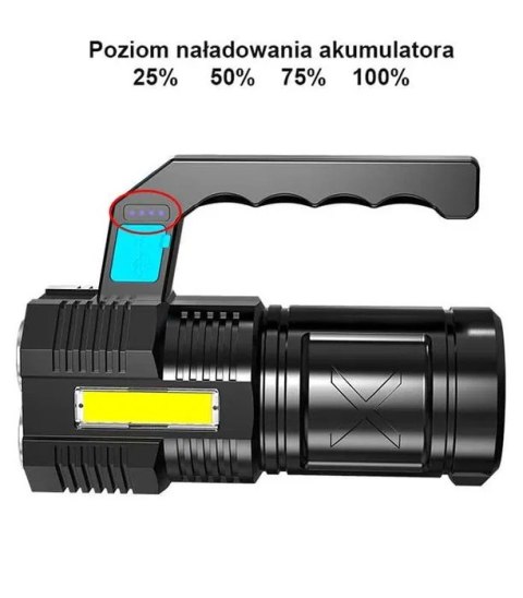 Latarka Akumulatorowa LED Szperacz Mocna Wodoodporna Ładowanie USB Hedo sp. z o.o.
