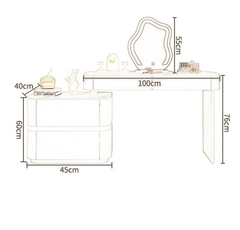Toaletka kosmetyczna LED/ Komplet mebli blat 100 cm- Lilia - kolor biały HaloFuture