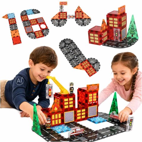 Klocki magnetyczne konstrukcyjne 3D straż pożarna 48 elementów Kik Sp. z o. o. Sp. k.