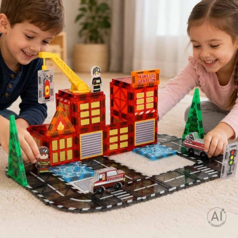 Klocki magnetyczne konstrukcyjne 3D straż pożarna 48 elementów Kik Sp. z o. o. Sp. k.