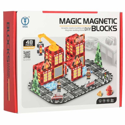 Klocki magnetyczne konstrukcyjne 3D straż pożarna 48 elementów Kik Sp. z o. o. Sp. k.