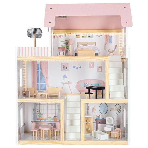 Domek dla lalek drewniany mebelki 78cm róż LED Kik Sp. z o. o. Sp. k.