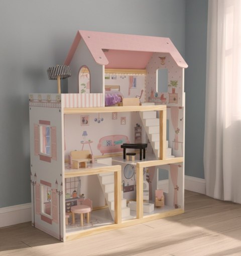 Domek dla lalek drewniany mebelki 78cm róż LED Kik Sp. z o. o. Sp. k.