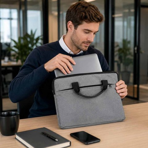 Torba na laptopa 15,6 cali na ramię teczka biznesowa damska męska szara Kik Sp. z o. o. Sp. k.