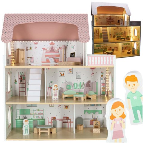 Domek dla lalek drewniany LULILO Peonio 70cm LED róż Kik Sp. z o. o. Sp. k.