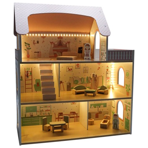 Domek dla lalek drewniany LULILO Peonio 70cm LED róż Kik Sp. z o. o. Sp. k.