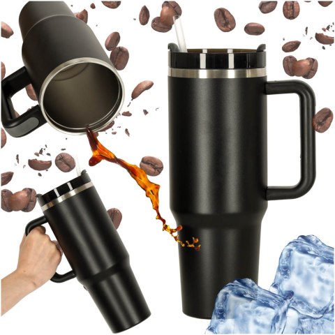 Kubek termiczny ze słomką i uchwytem termos 1200ml czarny Kik Sp. z o. o. Sp. k.