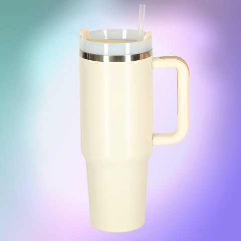 Kubek termiczny ze słomką i uchwytem termos 1200ml kremowy Kik Sp. z o. o. Sp. k.