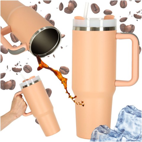 Kubek termiczny ze słomką i uchwytem termos 1200ml róż pudrowy Kik Sp. z o. o. Sp. k.