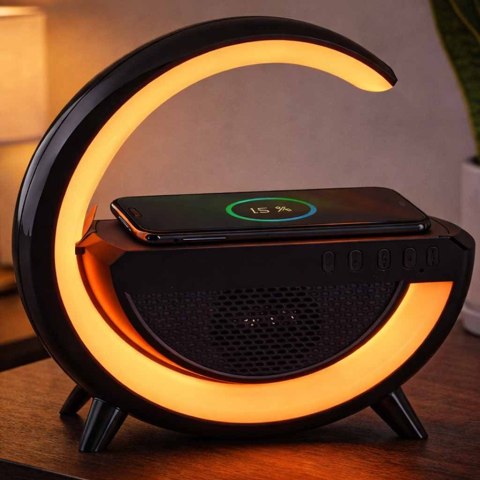 Lampka LED Gamingowa RGB głośnik ładowarka indukcyjna czarna Kik Sp. z o. o. Sp. k.