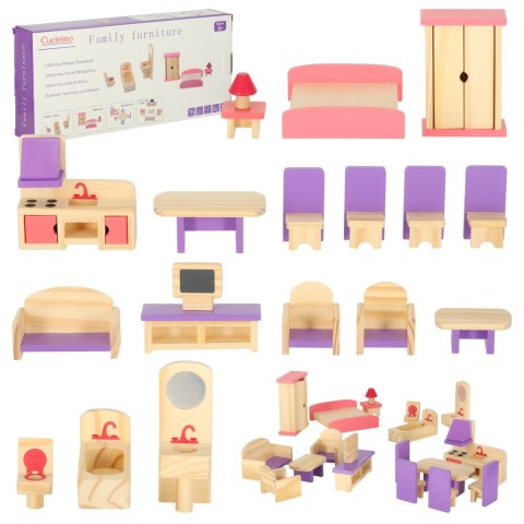 Mebelki do domku dla lalek meble drewniane zestaw fioletowy Kik Sp. z o. o. Sp. k.
