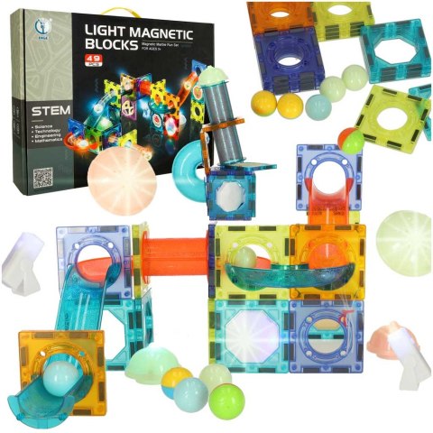 Klocki magnetyczne konstrukcyjne marble tor kulkowy świecący 49 elementów Kik Sp. z o. o. Sp. k.