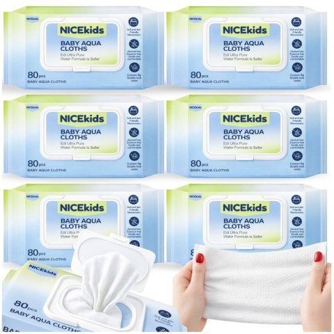 CHUSTECZKI NAWILŻANE DLA DZIECI I NIEMOWLĄT AŻ 99,89% WODY NICEKIDS 480 sztuk