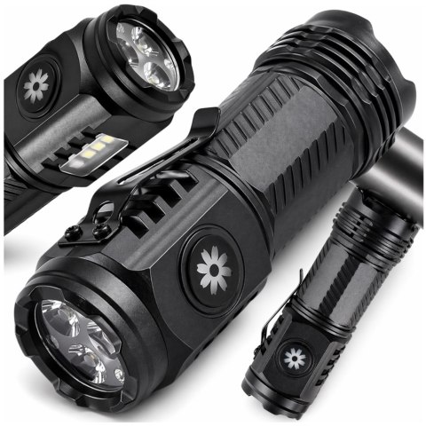 Mocna Latarka LED Taktyczna Akumulatorowa USB-C Survival Z MAGNESEM ŚWIATŁO BOCZNE