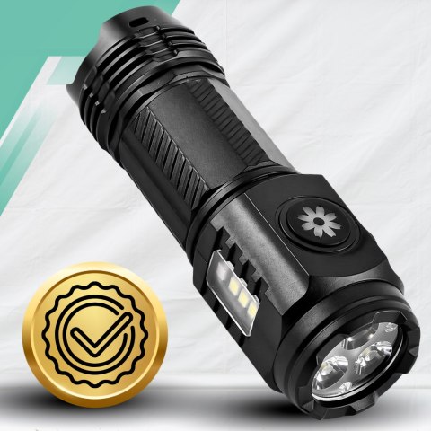 Mocna Latarka LED Taktyczna Akumulatorowa USB-C Survival Z MAGNESEM ŚWIATŁO BOCZNE