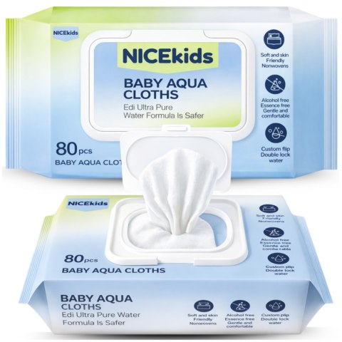 NICEKIDS Chusteczki nawilżane BABY AQUA Cloths 99,89% wody 1x80 szt