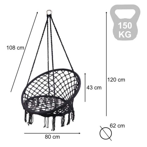 Huśtawka LUARO fotel bocianie gniazdo czarne 80cm 150kg Kik Sp. z o. o. Sp. k.