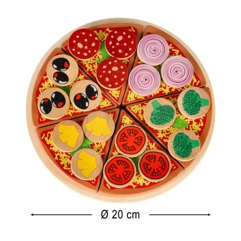 Pizza drewniany zestaw do zabawy na rzep akcesoria łopatka nóż talerz nauka krojenia 20cm Kik Sp. z o. o. Sp. k.