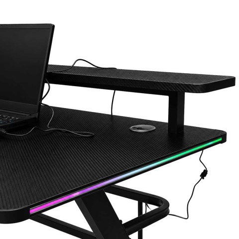 Biurko gamingowe z nadstawką LED RGB uchwyty komputerowe dla gracza 120x60cm Kik Sp. z o. o. Sp. k.