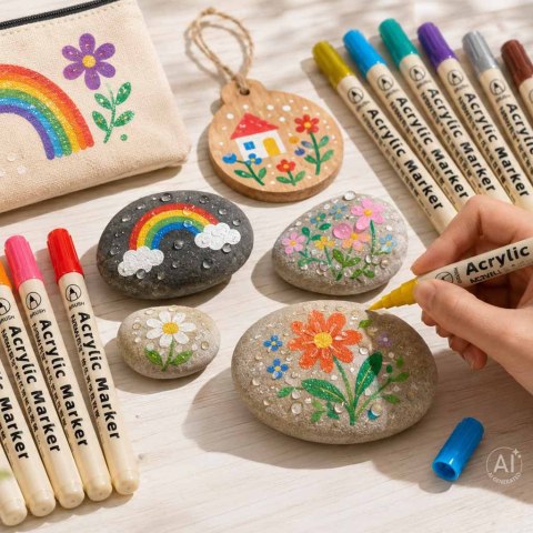 Markery akrylowe do tkanin kamieni pisaki flamastry mazaki wodoodporne DIY 12 szt. Kik Sp. z o. o. Sp. k.