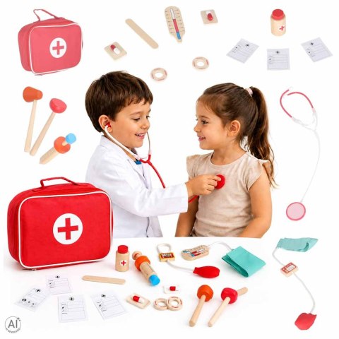 Zestaw lekarza drewniany torba lekarska mały doktor akcesoria Kik Sp. z o. o. Sp. k.