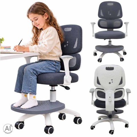 Krzesło do biurka dla dziecka fotel ergonomiczny obrotowy regulowany szary Kik Sp. z o. o. Sp. k.