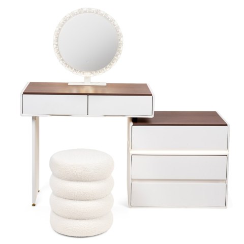 Toaletka kosmetyczna LED/ Komplet mebli blat 80 cm- Paula - kolor biały/orzech HaloFuture