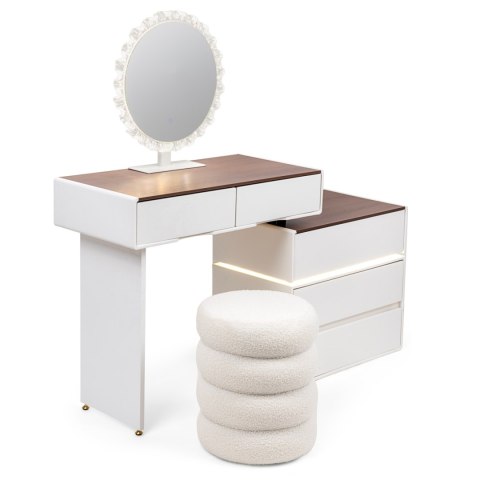 Toaletka kosmetyczna LED/ Komplet mebli blat 80 cm- Paula - kolor biały/orzech HaloFuture