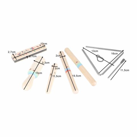 Instrumenty drewniane muzyczne dla dzieci trójkąt pałeczki harmonijka ustna tarka Kik Sp. z o. o. Sp. k.
