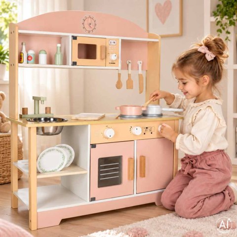 Kuchnia dla dzieci drewniana MDF MODERN CLASSIC akcesoria 81cm różowa Kik Sp. z o. o. Sp. k.