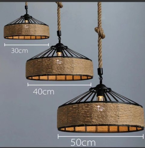 Lampa sufitowa z liny konopnej na oryginalnej jutowej linie - średnica 40 cm HaloFuture