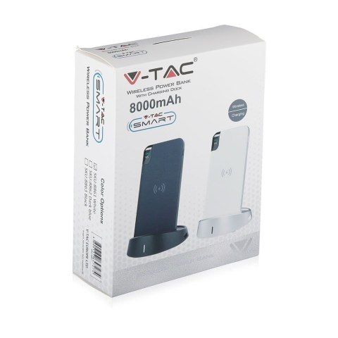 Power Bank V-TAC 8000mAh Indukcja Wyświetlacz Biały STOJAK V-TAC Europe Ltd