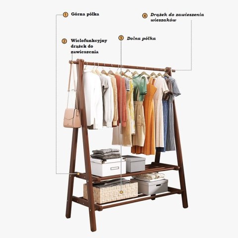 Bambusowy wolnostojący trapezowy wieszak na ubrania 116 cm HaloFuture