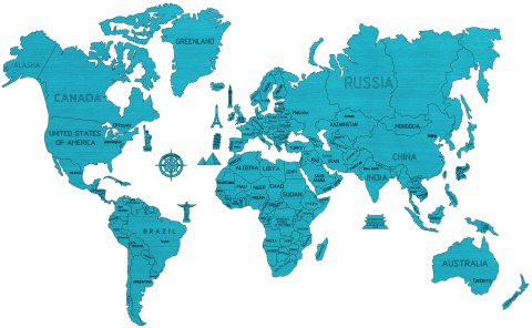 Drewniana Mapa Świata na ścianę 3D, rozm. XXL - kolor niebieski Mobimods sp. z o.o.