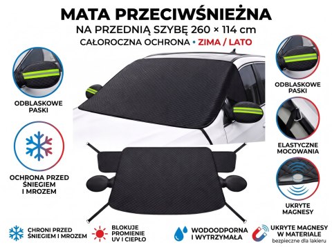 Mata OSŁONA Antyszronowa na Przednią Szybę Samochodu 260x114 cm Zima Lato Osłony Lusterek Odblaskowa Hedo sp. z o.o.