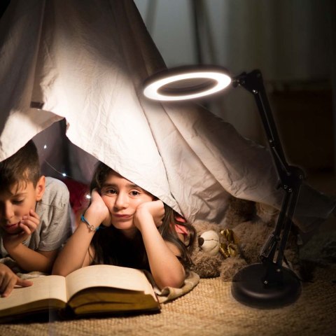 Lampka na biurko biurkowa LED z lupą szkło powiększające obrotowy wysięgnik 2 sposoby mocowania Kik Sp. z o. o. Sp. k.