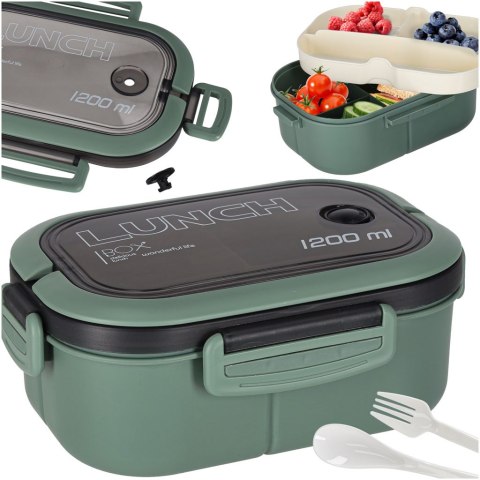 Lunch box śniadaniówka pudełko śniadaniowe z przegródkami dzielone 1200ml zielone Kik Sp. z o. o. Sp. k.